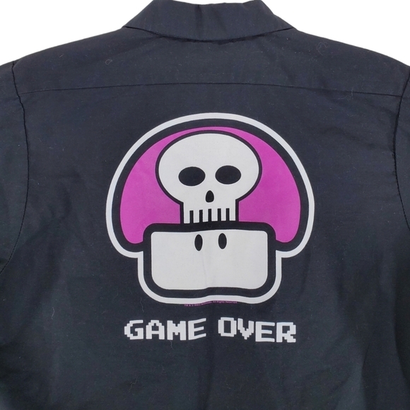 VTG Nintendo Work Shirt Mens M GAME OVER 2003 Black Button Up Short Sleeves RARE - Picture 10 of 11